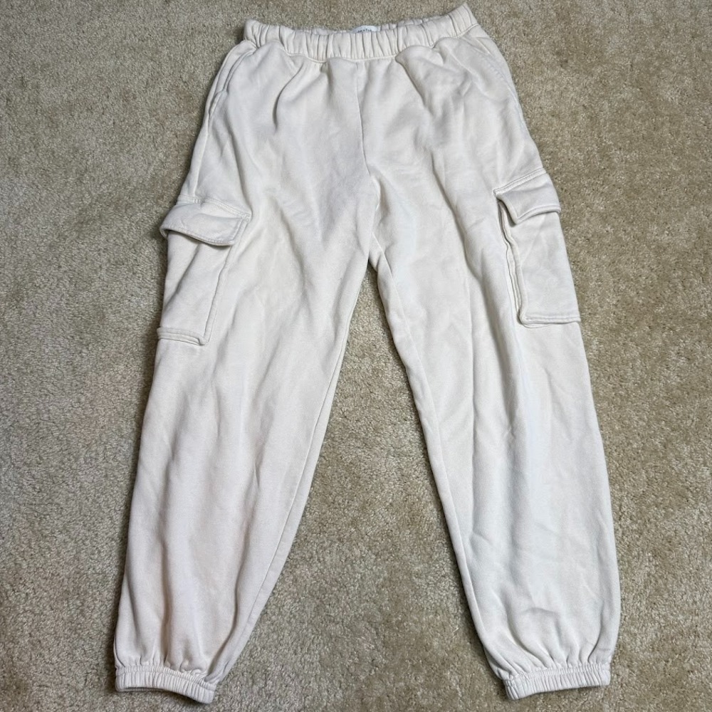 Abercrombie & Fitch Women's Cargo Jogger Sweatpants Small Cream Lounge